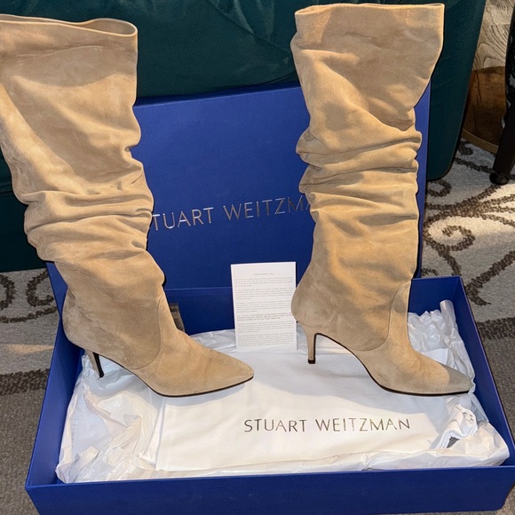 Stuart Weitzman Beige Slouchy Heeled Boots